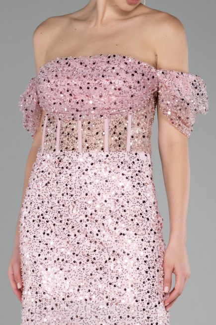 Robe de Cérémonie Midi Squameuse Poudre ABK2130