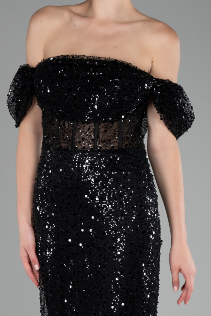 Robe de Cérémonie Midi Squameuse Noir ABK2130