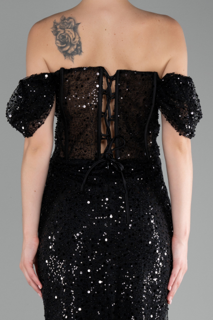 Robe de Cérémonie Midi Squameuse Noir ABK2130