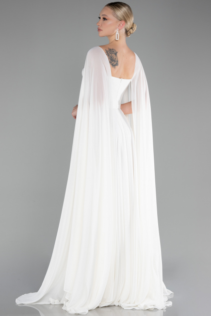 Robe de Soirée Longue Mousseline Blanc ABU4158