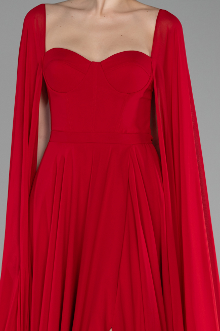 Robe de Soirée Longue Mousseline Rouge ABU4158