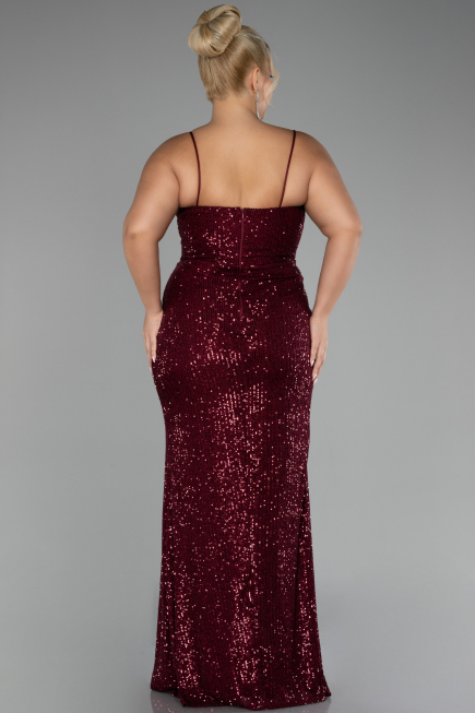 Robe Grande Taille Squameuse Longue Rouge Bordeaux ABU3322