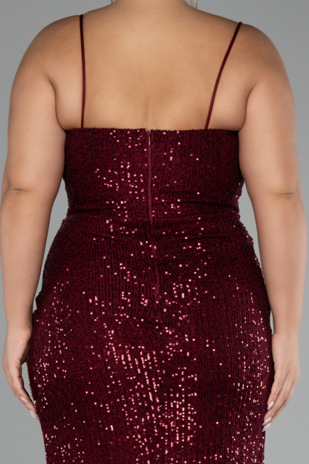 Robe Grande Taille Squameuse Longue Rouge Bordeaux ABU3322