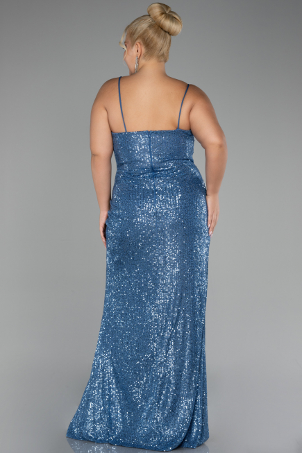 Robe Grande Taille Squameuse Longue Indigo ABU3322