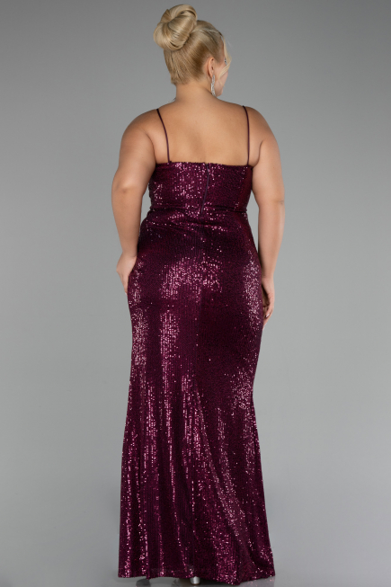 Robe Grande Taille Squameuse Longue Couleur Cerise ABU3322