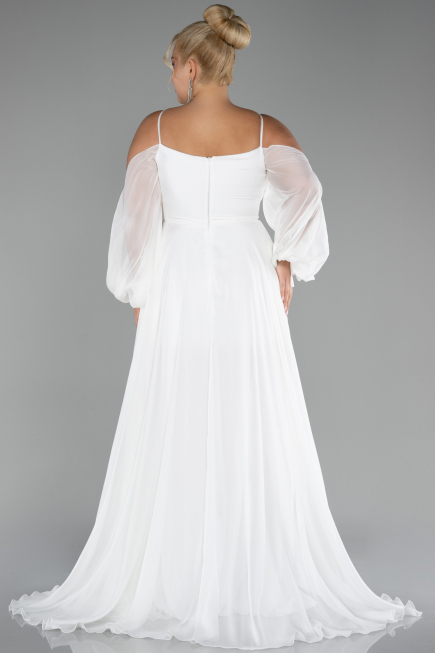 Robe De Fiançailles Grande Taille Longue Mousseline Blanc ABU4167