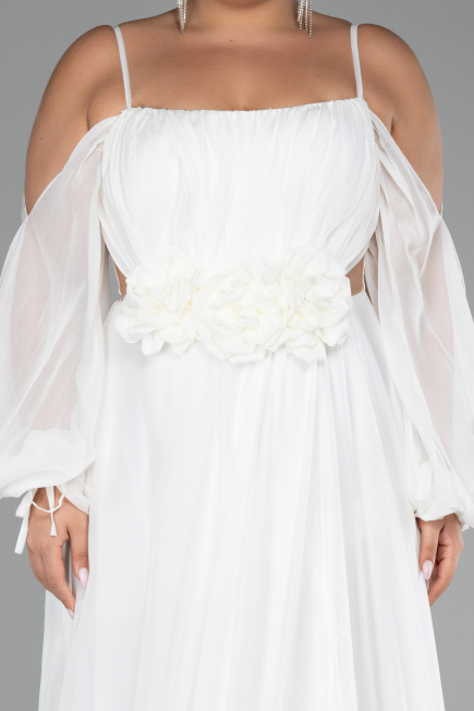 Robe De Fiançailles Grande Taille Longue Mousseline Blanc ABU4167
