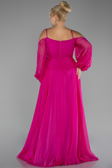 Robe De Fiançailles Grande Taille Longue Mousseline Fushia ABU4167