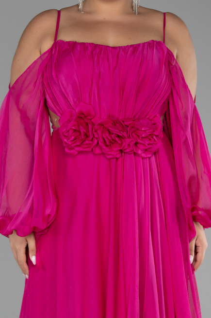 Robe De Fiançailles Grande Taille Longue Mousseline Fushia ABU4167