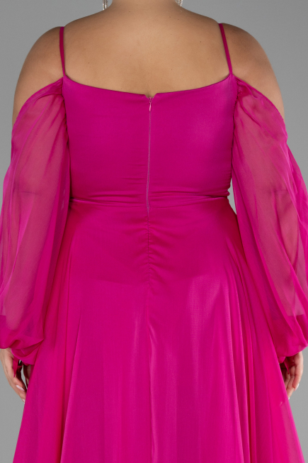 Robe De Fiançailles Grande Taille Longue Mousseline Fushia ABU4167