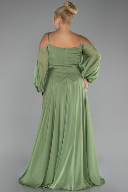 Robe De Fiançailles Grande Taille Longue Mousseline Kaki ABU4167