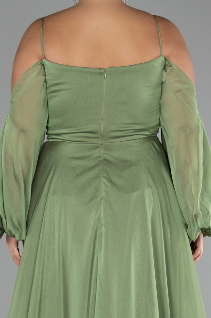 Robe De Fiançailles Grande Taille Longue Mousseline Kaki ABU4167