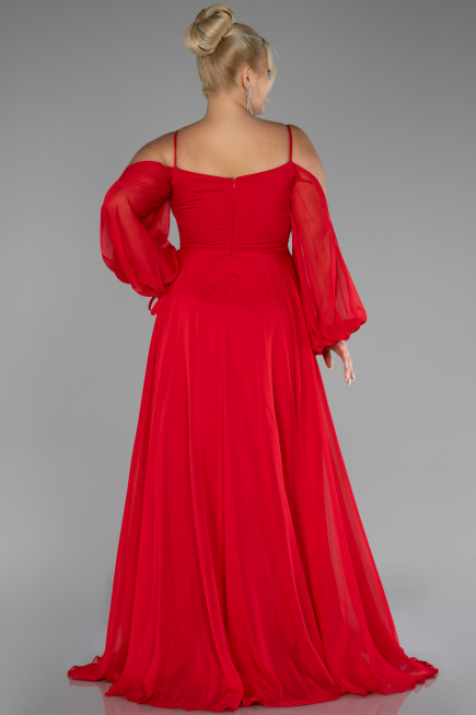 Robe De Fiançailles Grande Taille Longue Mousseline Rouge ABU4167