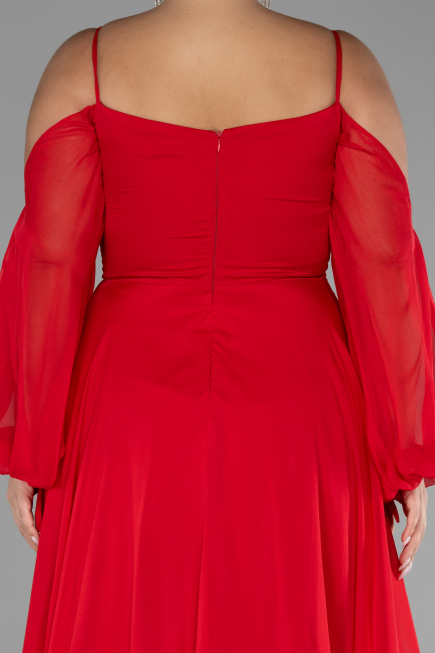 Robe De Fiançailles Grande Taille Longue Mousseline Rouge ABU4167