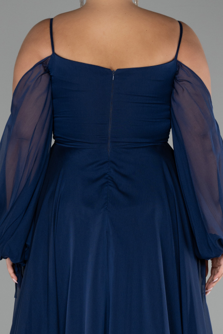 Robe De Fiançailles Grande Taille Longue Mousseline Bleu Marine ABU4167