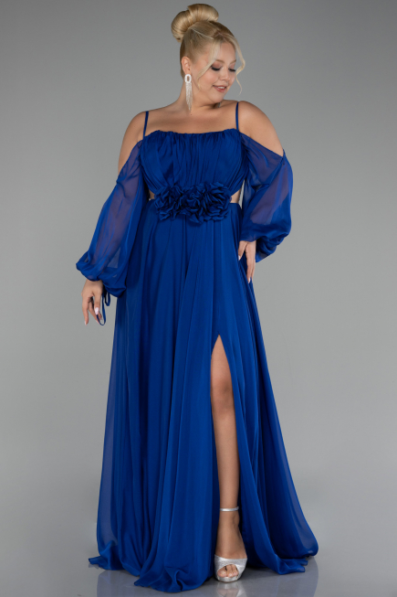 Robe De Fiançailles Grande Taille Longue Mousseline Bleu Saxe ABU4167