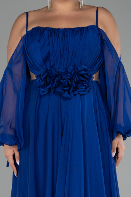 Robe De Fiançailles Grande Taille Longue Mousseline Bleu Saxe ABU4167