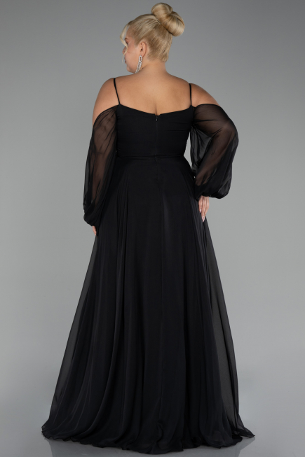 Robe De Fiançailles Grande Taille Longue Mousseline Noir ABU4167