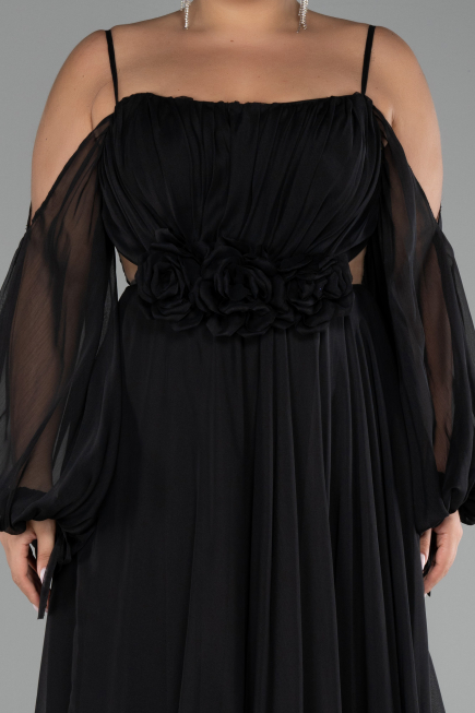 Robe De Fiançailles Grande Taille Longue Mousseline Noir ABU4167