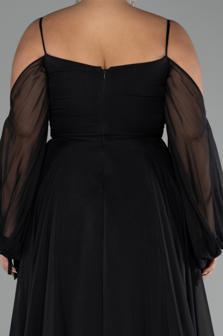Robe De Fiançailles Grande Taille Longue Mousseline Noir ABU4167