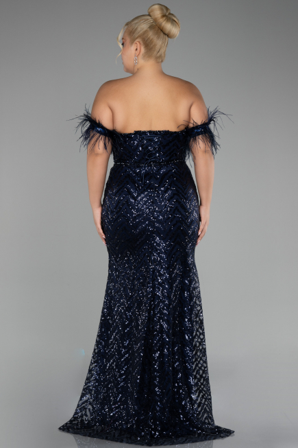 Robe de Soirée Grande Taille Longue Bleu Marine ABU4149