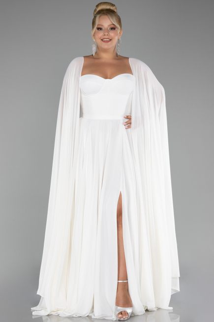 Robe Grande Taille Longue Mousseline Blanc ABU4161