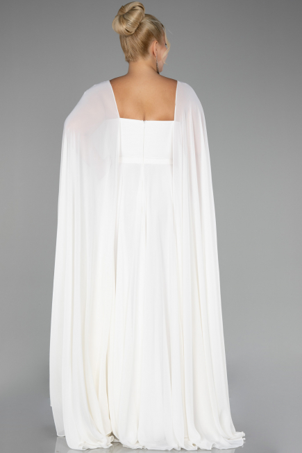 Robe Grande Taille Longue Mousseline Blanc ABU4161