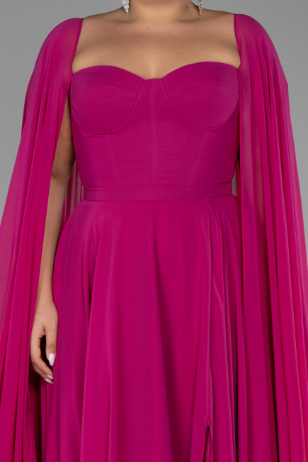Robe Grande Taille Longue Mousseline Fushia ABU4161