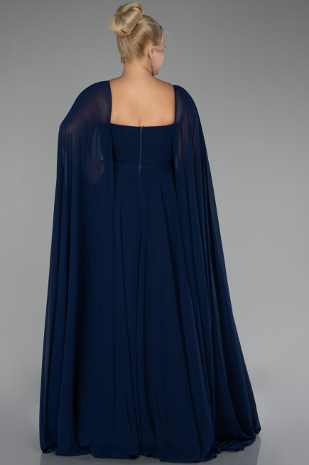 Robe Grande Taille Longue Mousseline Bleu Marine ABU4161