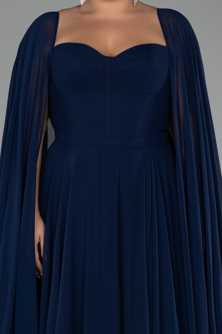 Robe Grande Taille Longue Mousseline Bleu Marine ABU4161