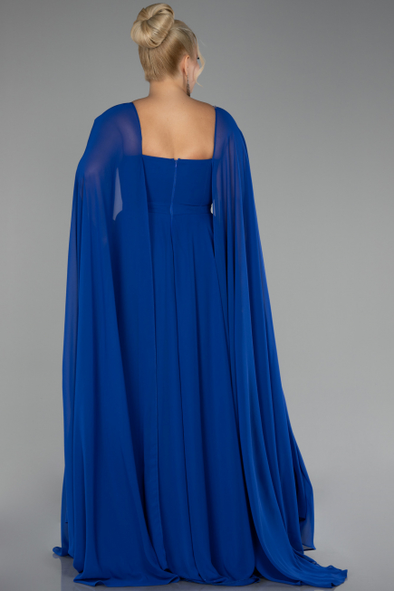 Robe Grande Taille Longue Mousseline Bleu Saxe ABU4161