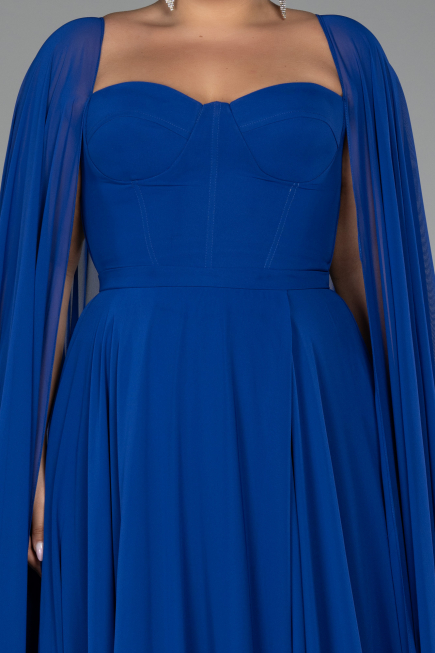 Robe Grande Taille Longue Mousseline Bleu Saxe ABU4161