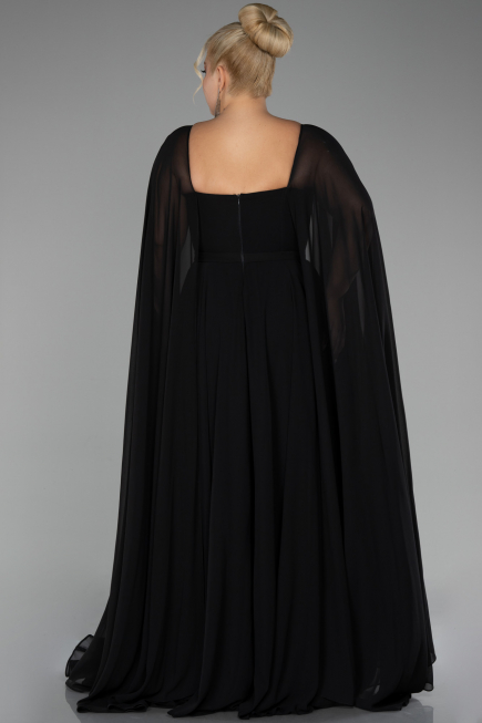 Robe Grande Taille Longue Mousseline Noir ABU4161