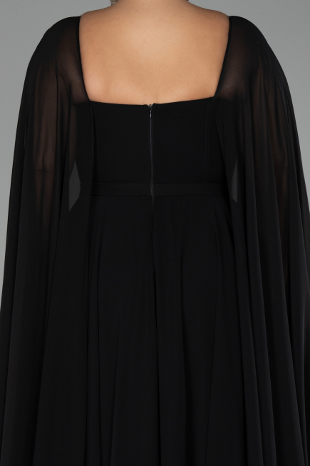 Robe Grande Taille Longue Mousseline Noir ABU4161