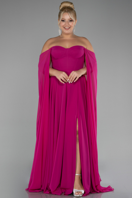 Robe Grande Taille Longue Mousseline Fushia ABU4161