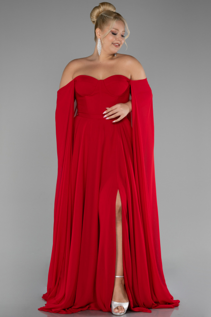 Robe Grande Taille Longue Mousseline Rouge ABU4161