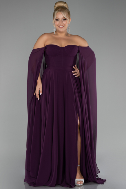 Robe Grande Taille Longue Mousseline Violet ABU4161