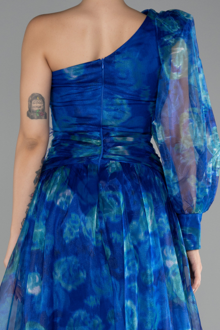 Robe de Soirée Longue Bleu Saxe ABU4206