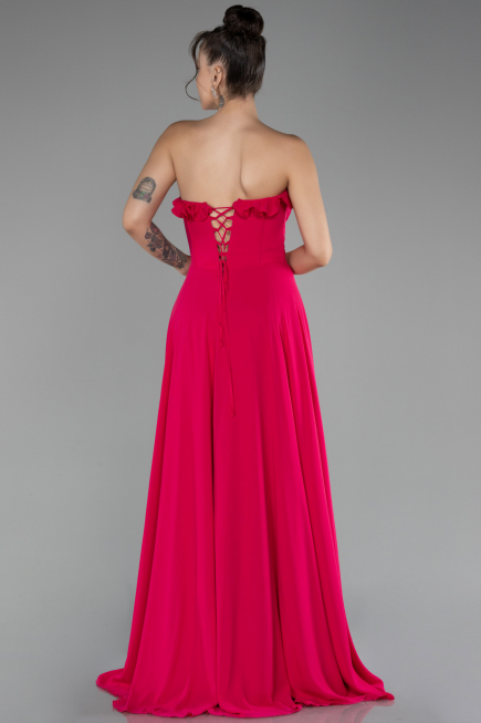 Robe de Soirée Longue Mousseline Fushia ABU4214
