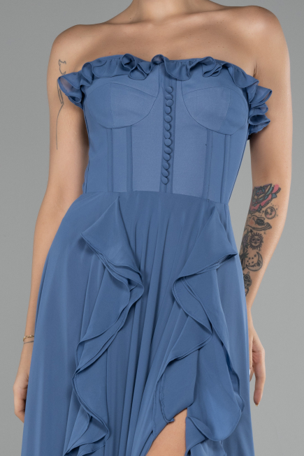 Robe de Soirée Longue Mousseline Indigo ABU4214