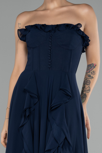 Robe de Soirée Longue Mousseline Bleu Marine ABU4214
