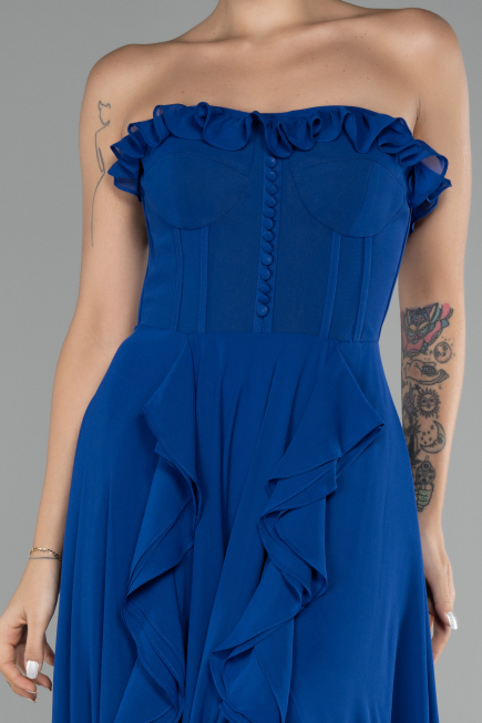 Robe de Soirée Longue Mousseline Bleu Saxe ABU4214