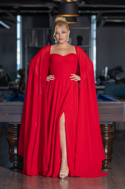 Robe Grande Taille Longue Mousseline Rouge ABU4161