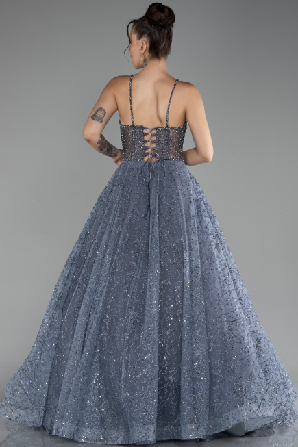 Robe De Soirée Longue Gris ABU3839