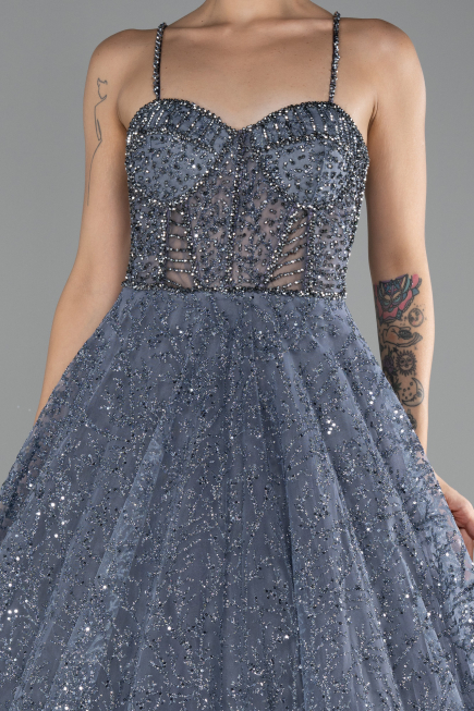 Robe De Soirée Longue Gris ABU3839