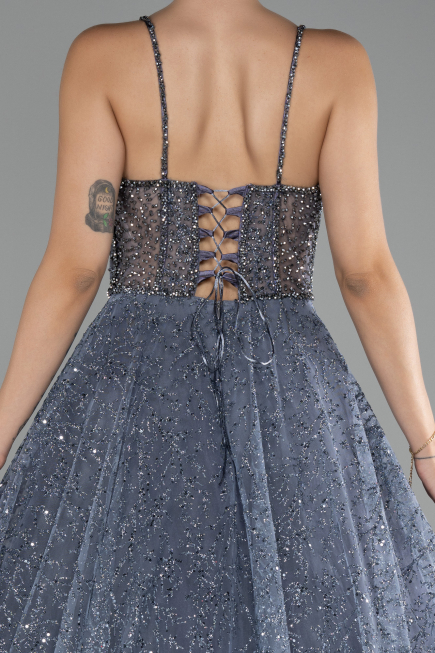 Robe De Soirée Longue Gris ABU3839