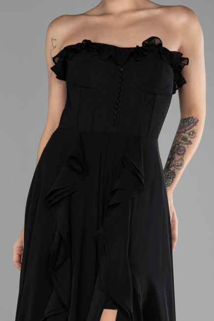 Robe de Soirée Longue Mousseline Noir ABU4214