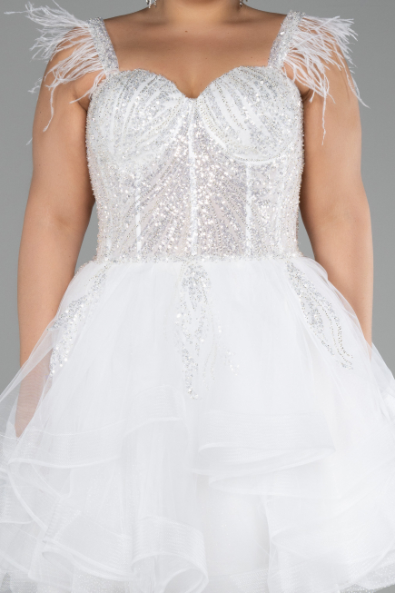 Robe De Fiançailles Grande Taille Courte Blanc ABK2087