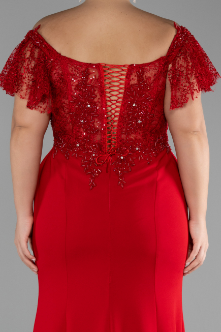 Robe de Soirée Grande Taille Longue Dantelle Rouge ABU2571