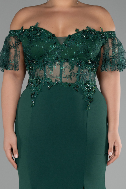 Robe de Soirée Grande Taille Longue Dantelle Émeraude ABU2571